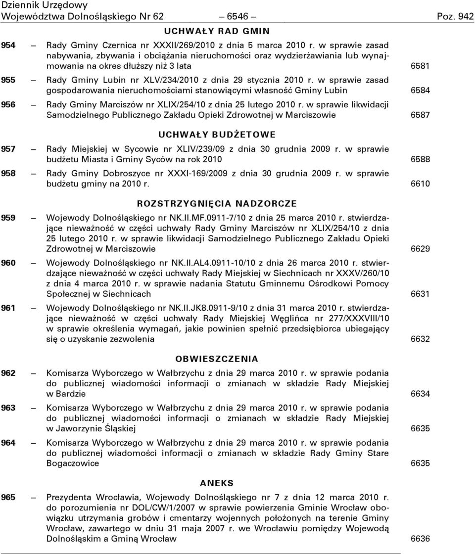w sprawie zasad gospodarowania nieruchomoōciami stanowiņcymi własnoōń Gminy Lubin 6584 956 Rady Gminy Marciszów nr XLIX/254/10 z dnia 25 lutego 2010 r.
