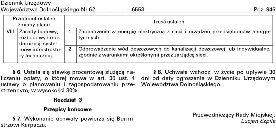 Odprowadzenie wód deszczowych do kanalizacji deszczowej lub indywidualne, zgodnie z warunkami okreōlonymi przez zarzņdcň sieci. 6.