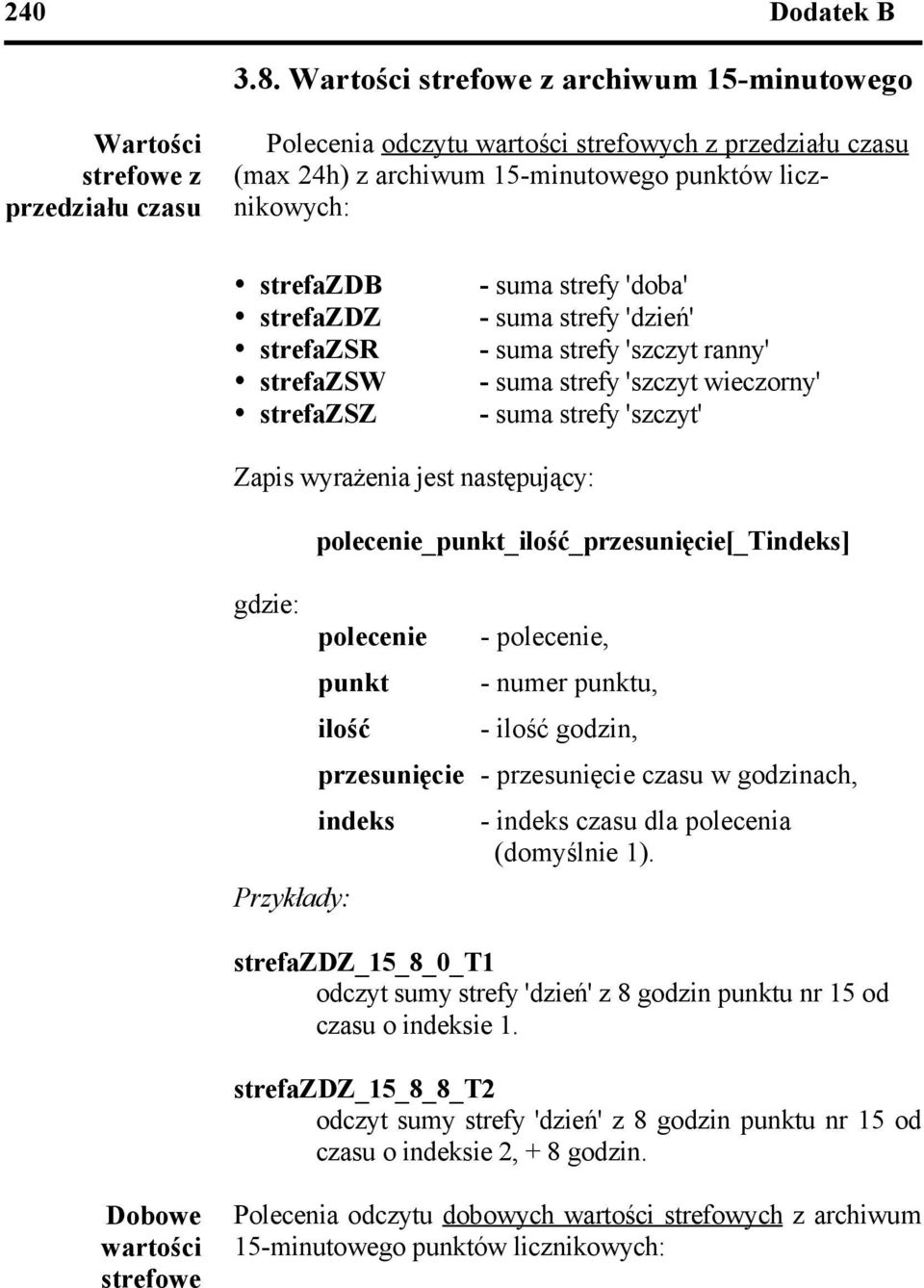 strefazdb ź strefazdz ź strefazsr ź strefazsw ź strefazsz - suma strefy 'doba' - suma strefy 'dzień' - suma strefy 'szczyt ranny' - suma strefy 'szczyt wieczorny' - suma strefy 'szczyt' Zapis