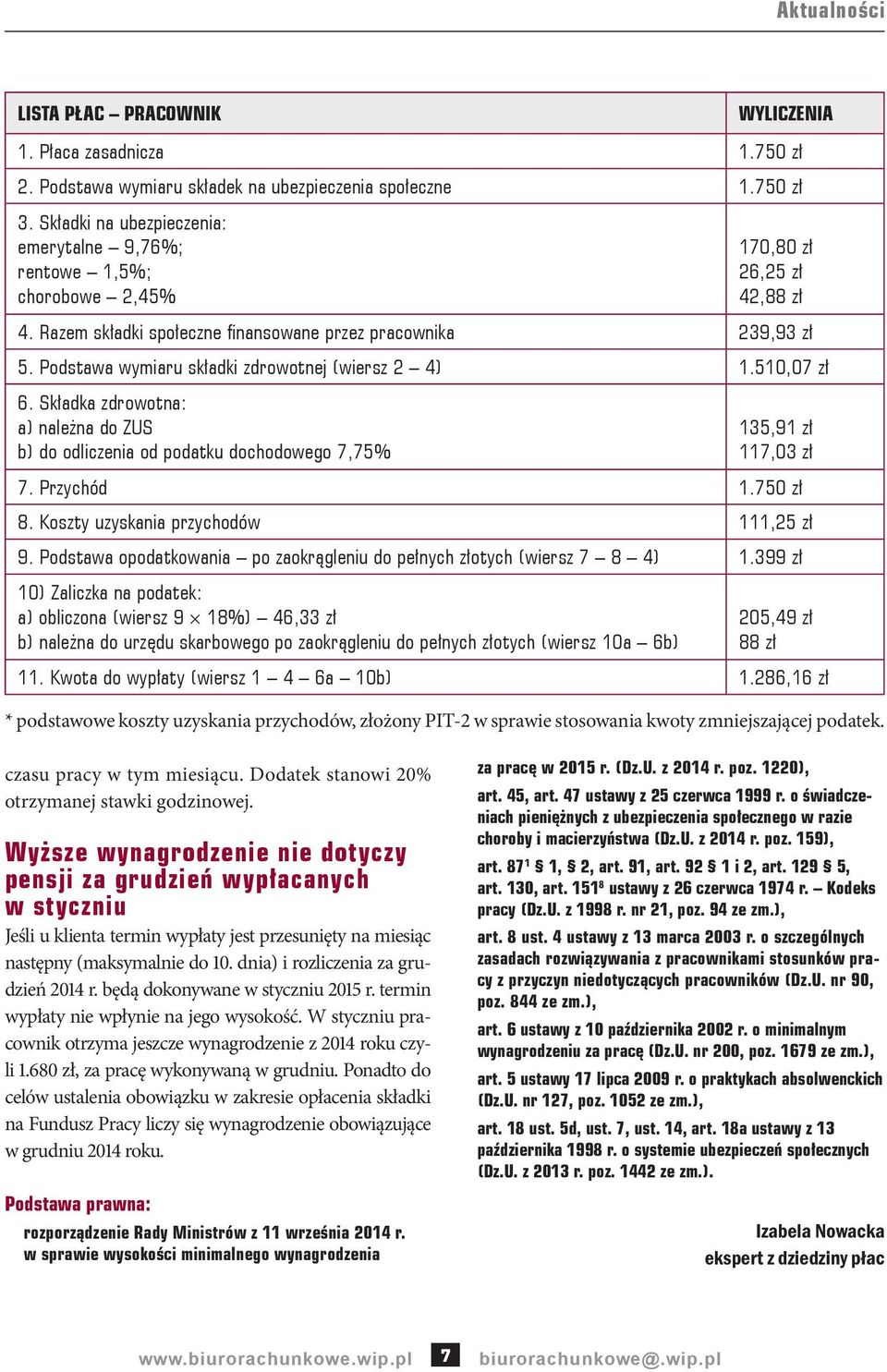 Podstawa wymiaru składki zdrowotnej (wiersz 2 4) 1.510,07 zł 6. Składka zdrowotna: a) należna do ZUS b) do odliczenia od podatku dochodowego 7,75% 135,91 zł 117,03 zł 7. Przychód 1.750 zł 8.