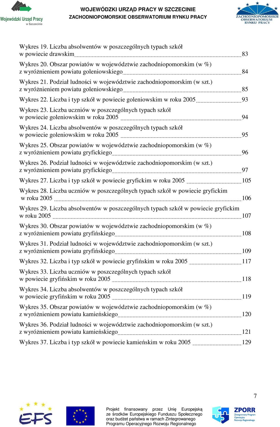 ) z wyróŝnieniem powiatu goleniowskiego 85 Wykres 22. Liczba i typ szkół w powiecie goleniowskim w roku 2005 93 Wykres 23.