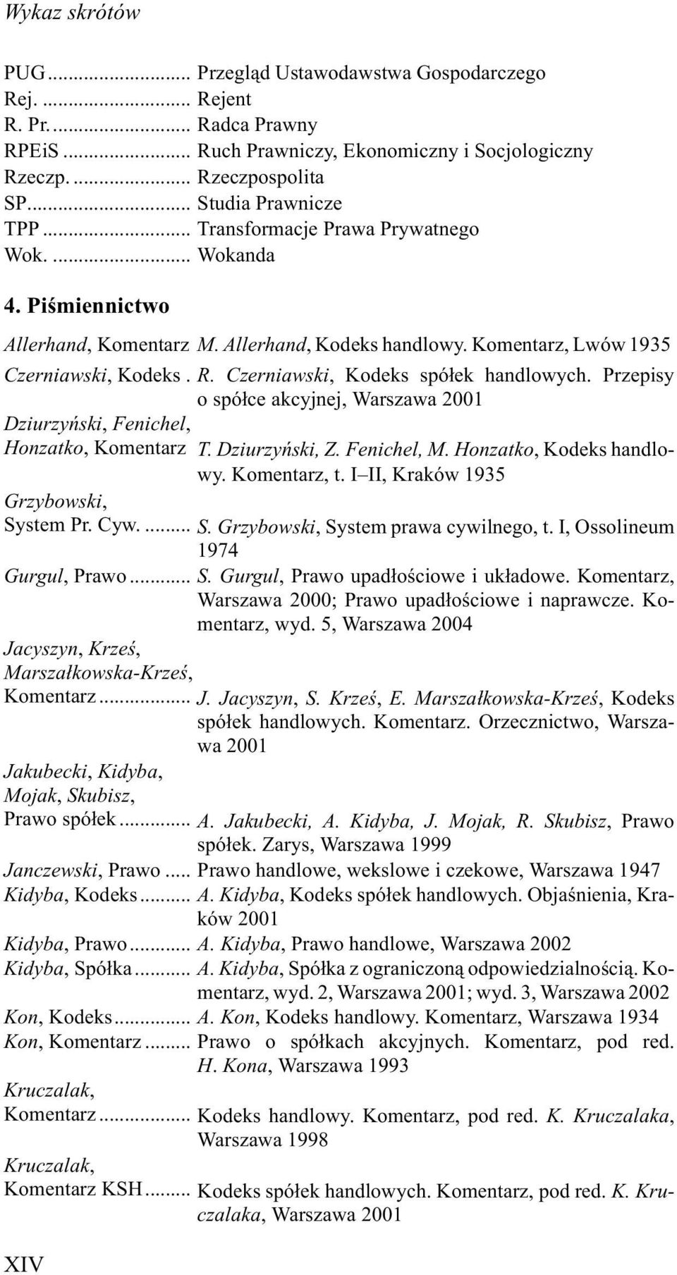 Czerniawski, Kodeks spó³ek handlowych. Przepisy o spó³ce akcyjnej, Warszawa 2001 Dziurzyñski, Fenichel, Honzatko, Komentarz T. Dziurzyñski, Z. Fenichel, M. Honzatko, Kodeks handlowy. Komentarz, t.