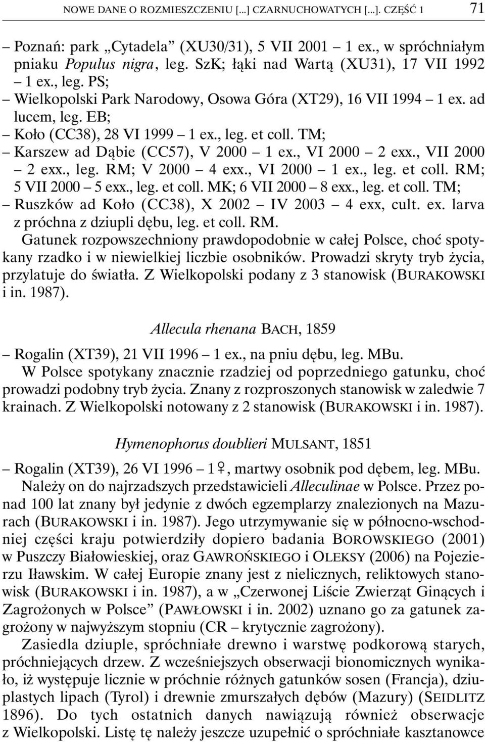 TM; Karszew ad Dąbie (CC57), V 2000 1 ex., VI 2000 2 exx., VII 2000 2 exx., leg. RM; V 2000 4 exx., VI 2000 1 ex., leg. et coll. RM; 5 VII 2000 5 exx., leg. et coll. MK; 6 VII 2000 8 exx., leg. et coll. TM; Ruszków ad Koło (CC38), X 2002 IV 2003 4 exx, cult.