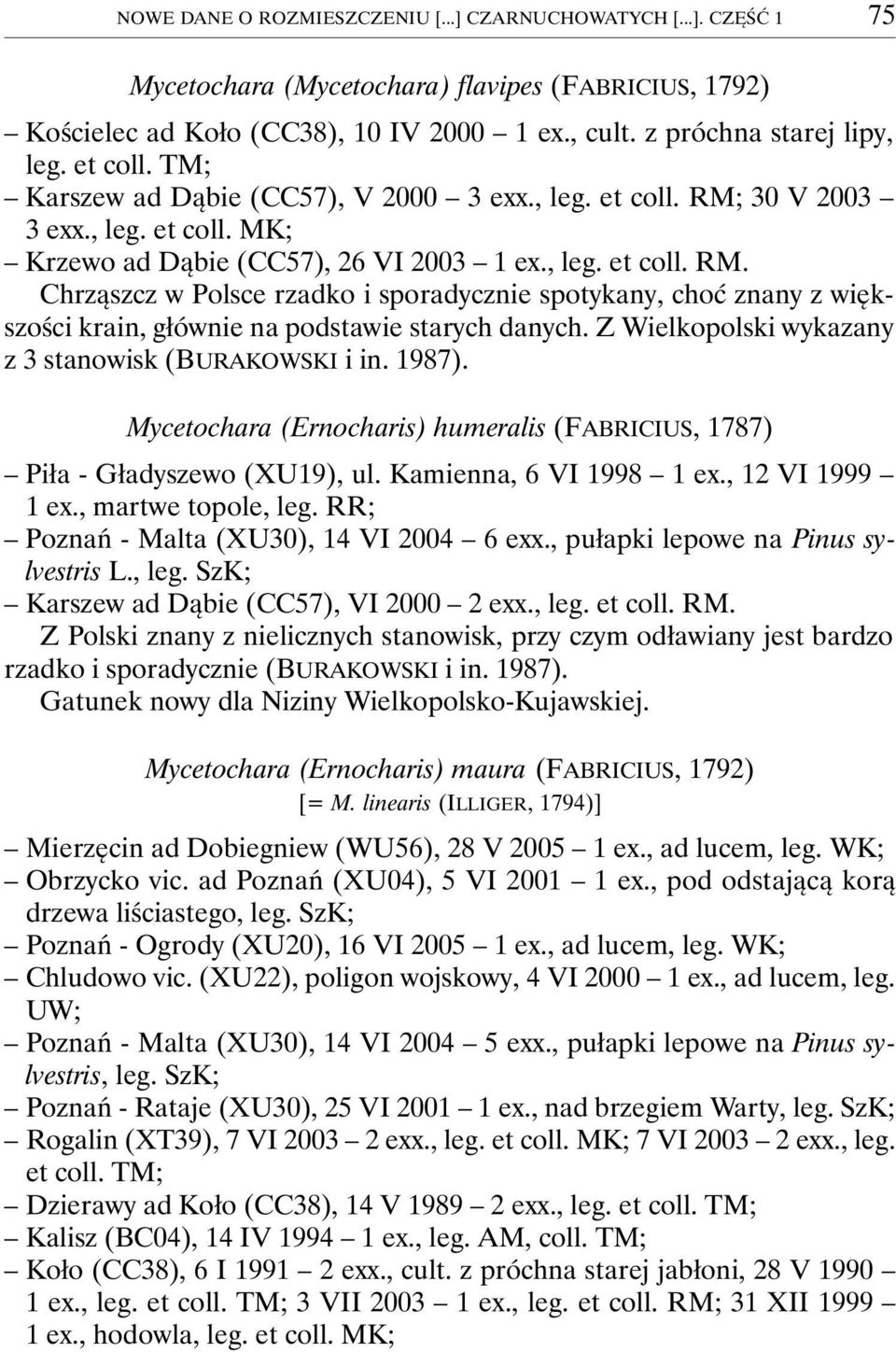 Z Wielkopolski wykazany z 3 stanowisk (BURAKOWSKI i in. 1987). Mycetochara (Ernocharis) humeralis (FABRICIUS, 1787) Piła - Gładyszewo (XU19), ul. Kamienna, 6 VI 1998 1 ex., 12 VI 1999 1 ex.