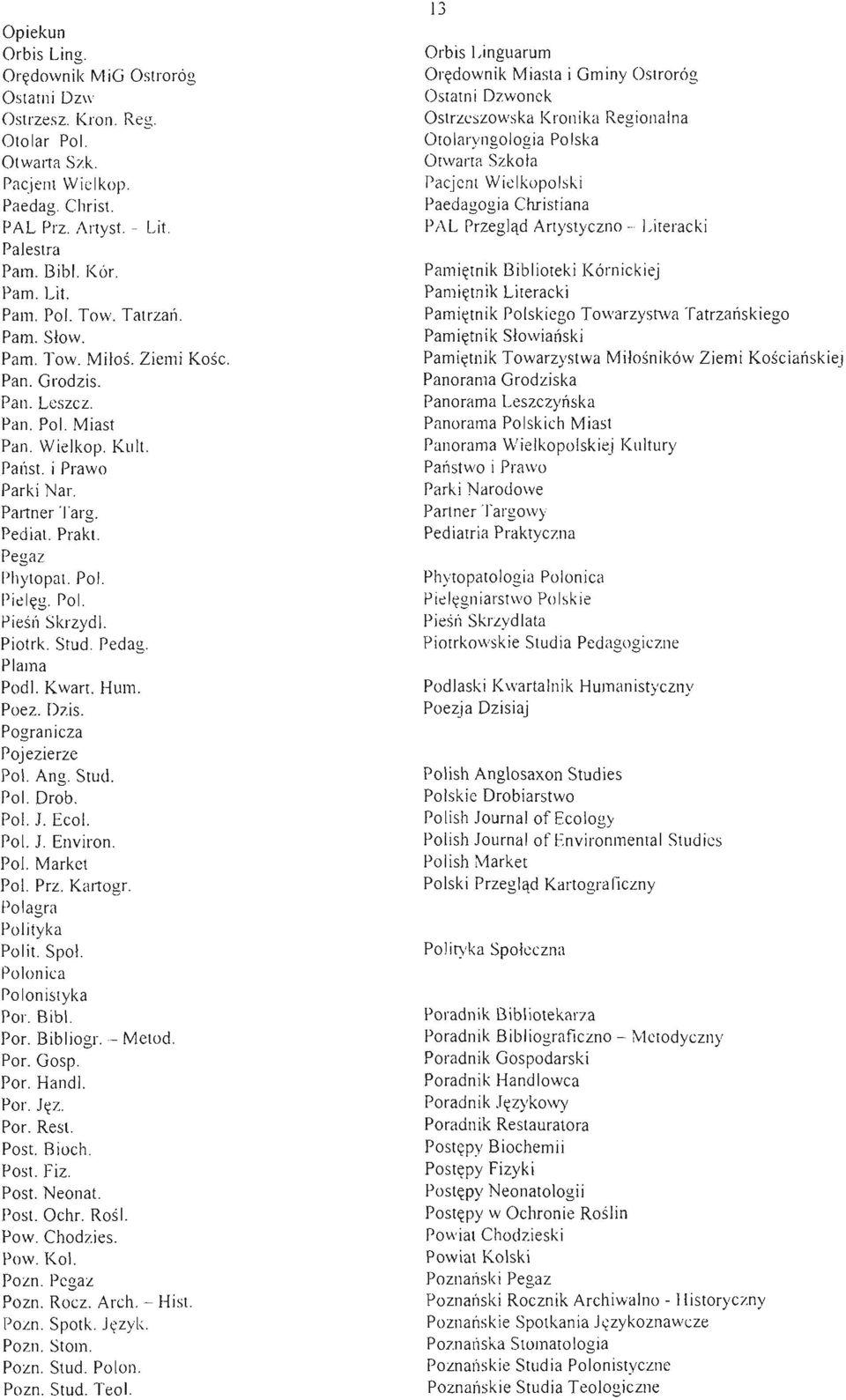 Pol. Pieśó Skrzydl. Piotrk. Stud. Pedag. Plama Podl. Kwart. Hum. Poez. Dzis. Pogranicza Pojezierze Pol. Ang. Stud. Pol. Drob. Pol. 1. Eco l. Pol. 1. Environ. Pol. Market Pol. Prz. Kartogr.