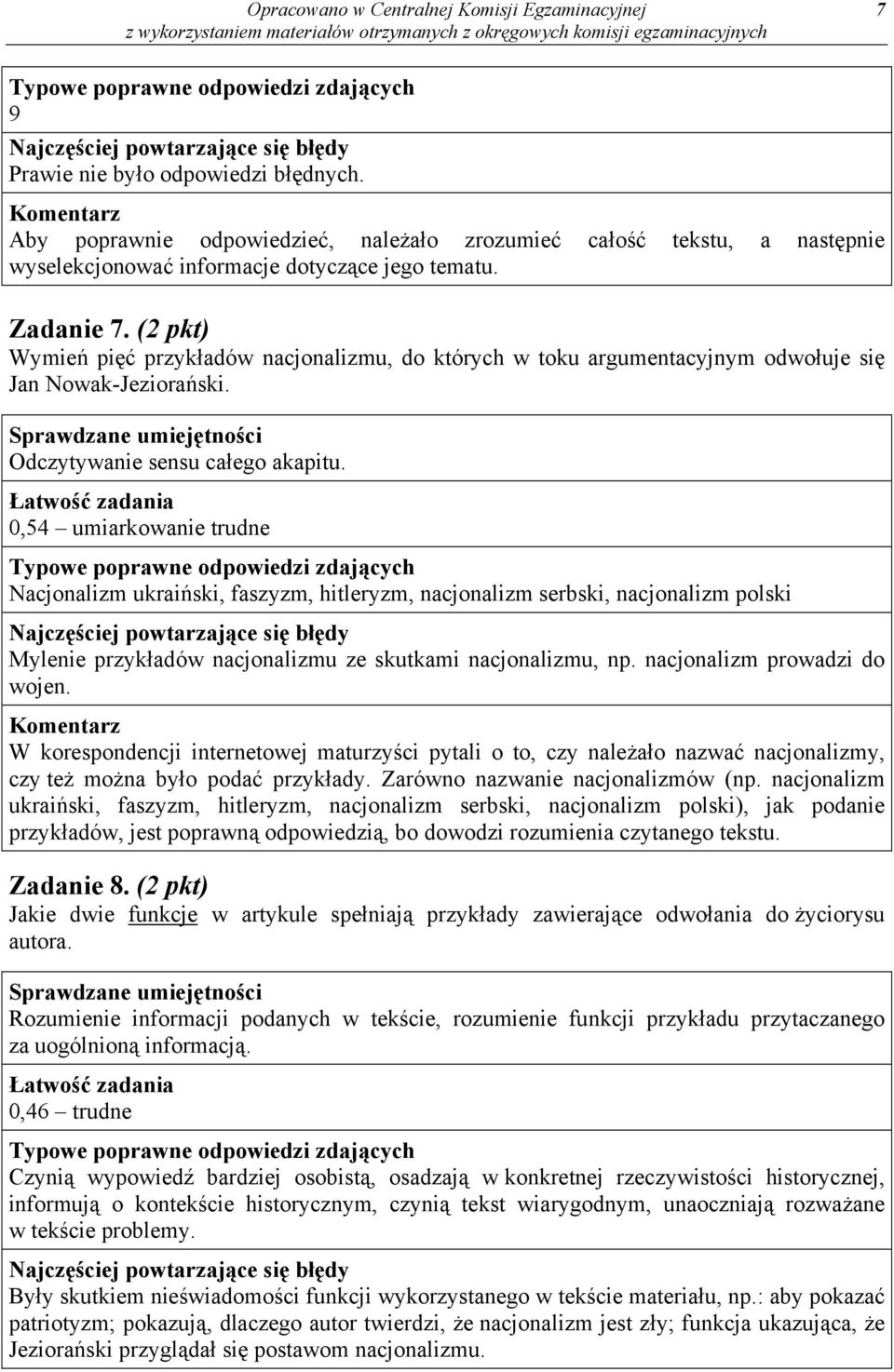 (2 pkt) Wymień pięć przykładów nacjonalizmu, do których w toku argumentacyjnym odwołuje się Jan Nowak-Jeziorański. Sprawdzane umiejętności Odczytywanie sensu całego akapitu.