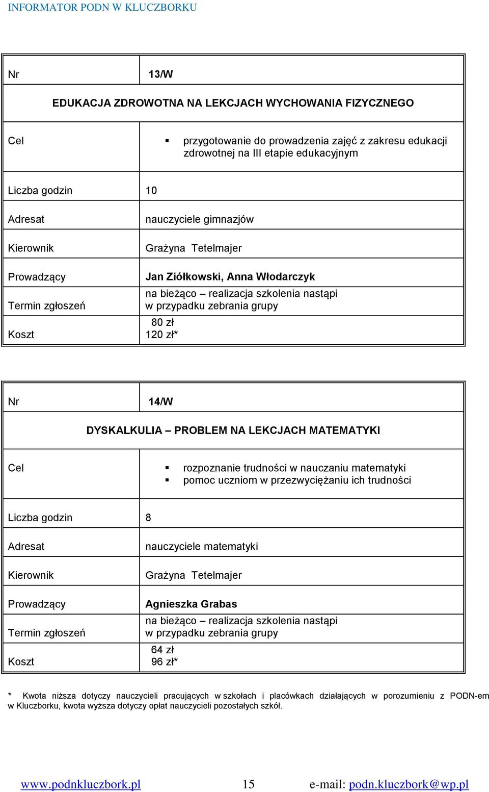 Włodarczyk 80 zł 120 zł* Nr 14/W DYSKALKULIA PROBLEM NA LEKCJACH MATEMATYKI Cel rozpoznanie trudności w nauczaniu