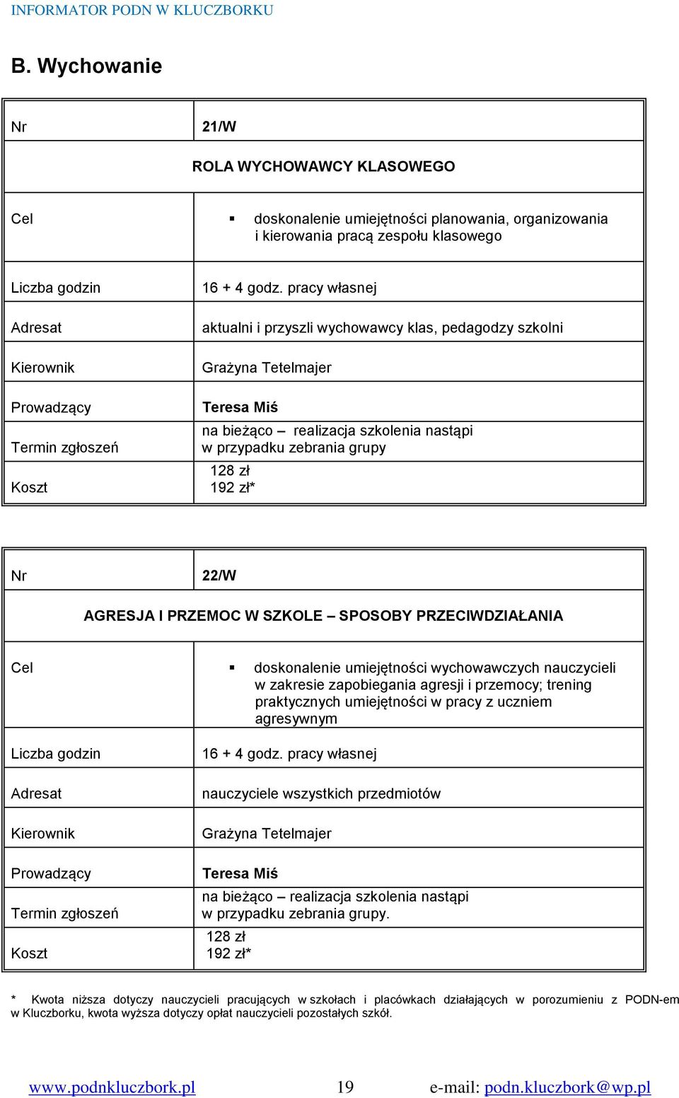 pracy własnej aktualni i przyszli wychowawcy klas, pedagodzy szkolni Teresa Miś 128 zł 192 zł* Nr 22/W AGRESJA I PRZEMOC W SZKOLE SPOSOBY