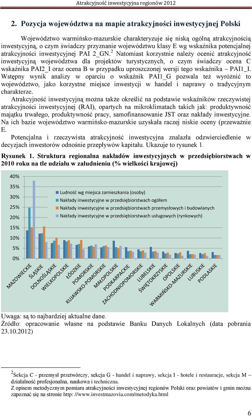 2 Natomiast korzystnie należy ocenić atrakcyjność inwestycyjną województwa dla projektów turystycznych, o czym świadczy ocena C wskaźnika PAI2_I oraz ocena B w przypadku uproszczonej wersji tego