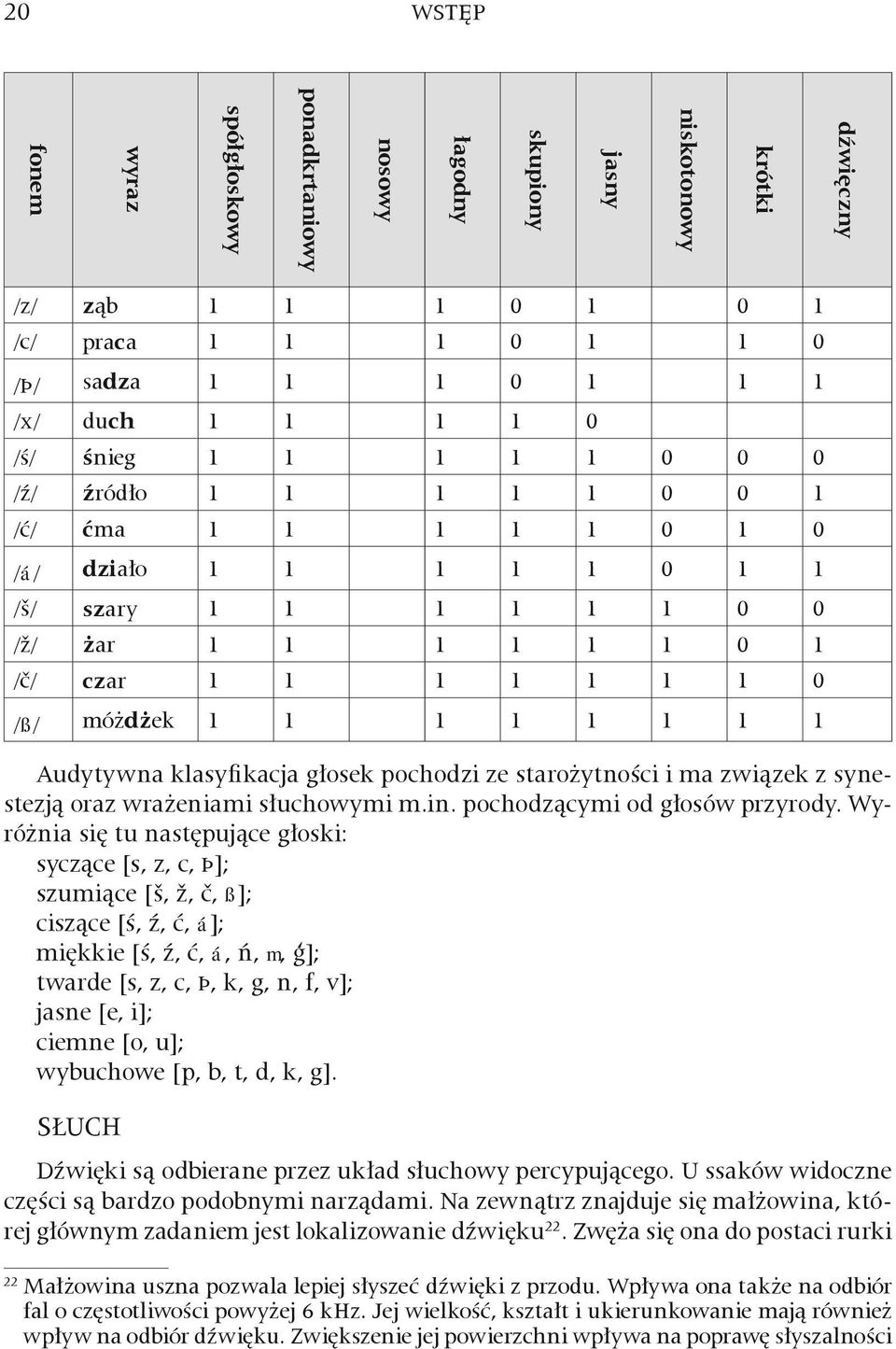 1 1 1 1 Audytywna klasyfikacja głosek pochodzi ze starożytności i ma związek z synestezją oraz wrażeniami słuchowymi m.in. pochodzącymi od głosów przyrody.