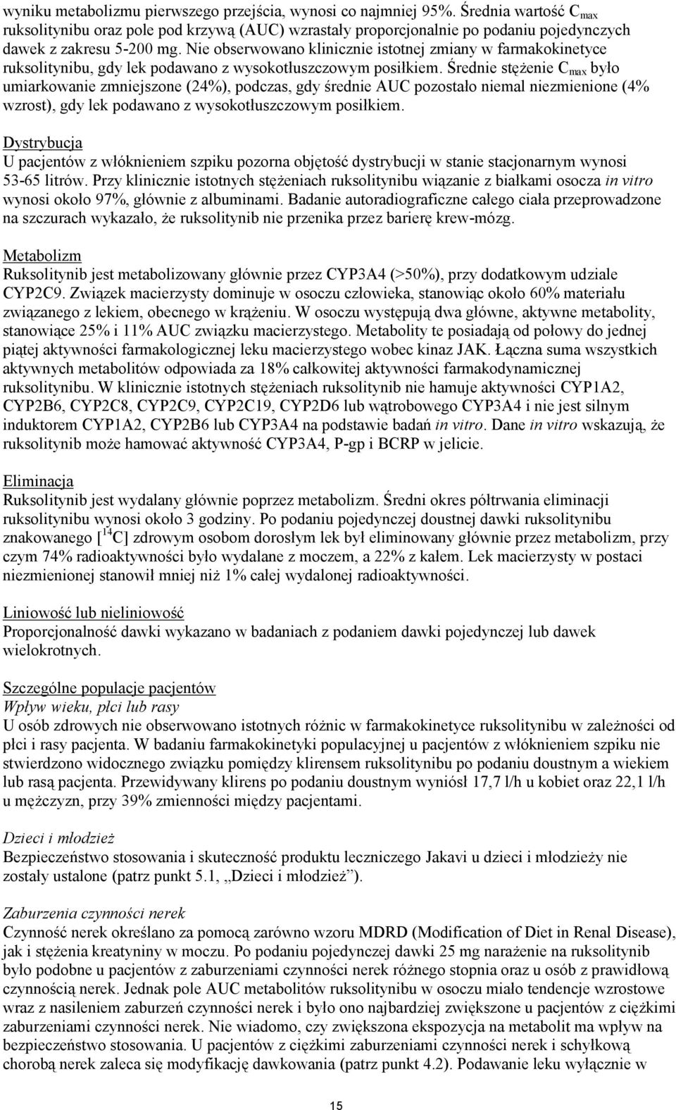 Nie obserwowano klinicznie istotnej zmiany w farmakokinetyce ruksolitynibu, gdy lek podawano z wysokotłuszczowym posiłkiem.