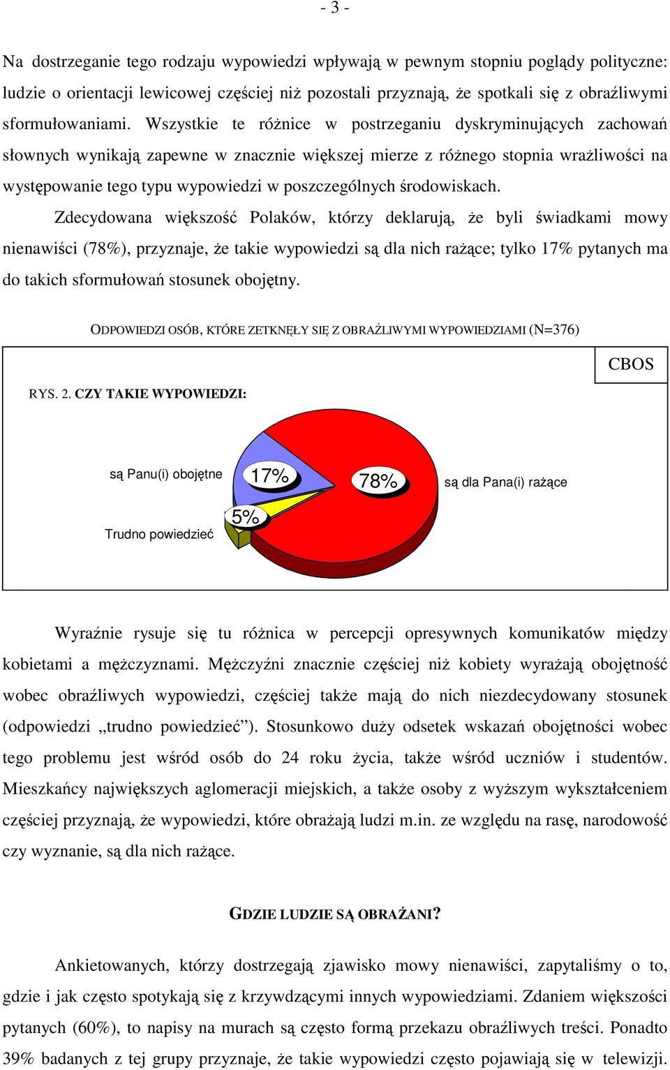 Wszystkie te różnice w postrzeganiu dyskryminujących zachowań słownych wynikają zapewne w znacznie większej mierze z różnego stopnia wrażliwości na występowanie tego typu wypowiedzi w poszczególnych