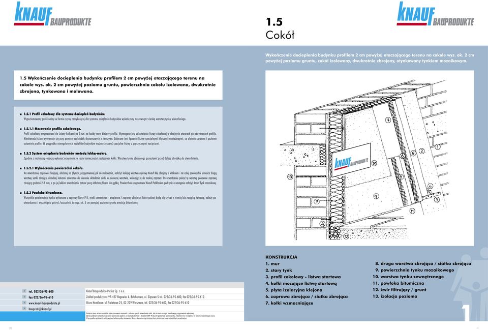 5 Wykończenie docieplenia budynku profilem 2 cm powyżej otaczającego terenu na cokole wys. ok. 2 cm powyżej poziomu gruntu, powierzchnia cokołu izolowana, dwukrotnie zbrojona, tynkowana i malowana. 1.