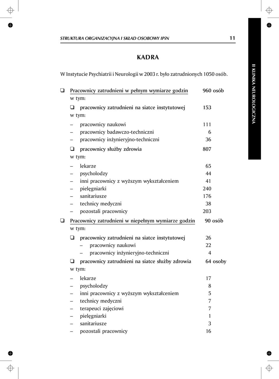 ynieryjno-techniczni 36 pra cown icy s³u by zdro wia 807 w tym: lekarze 65 psycholodzy 44 inni pracownicy z wy szym wykszta³ceniem 41 pielêgniarki 240 sanitariusze 176 technicy medyczni 38 pozostali