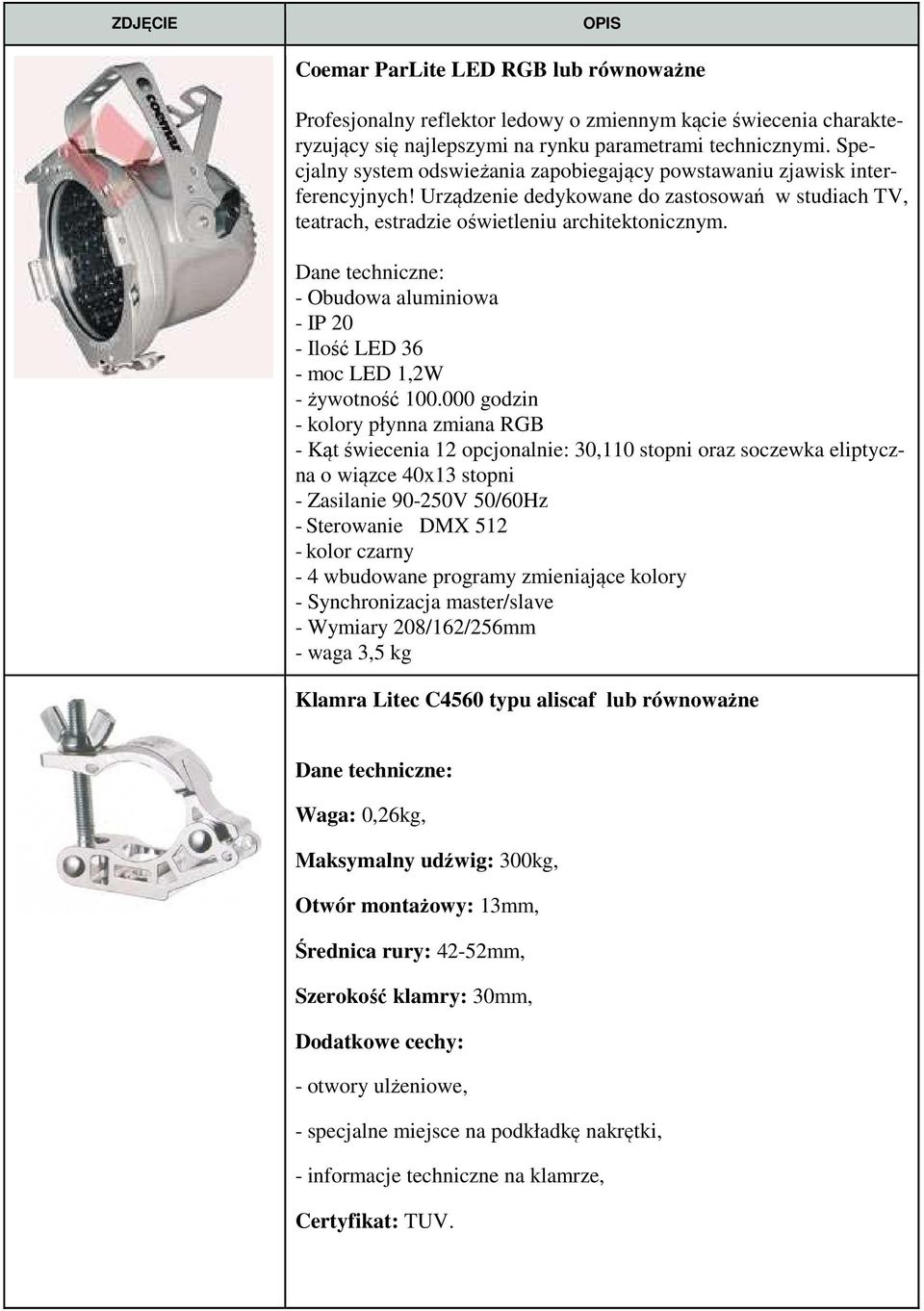 Dane techniczne: - Obudowa aluminiowa - IP 20 - Ilość LED 36 - moc LED 1,2W - żywotność 100.