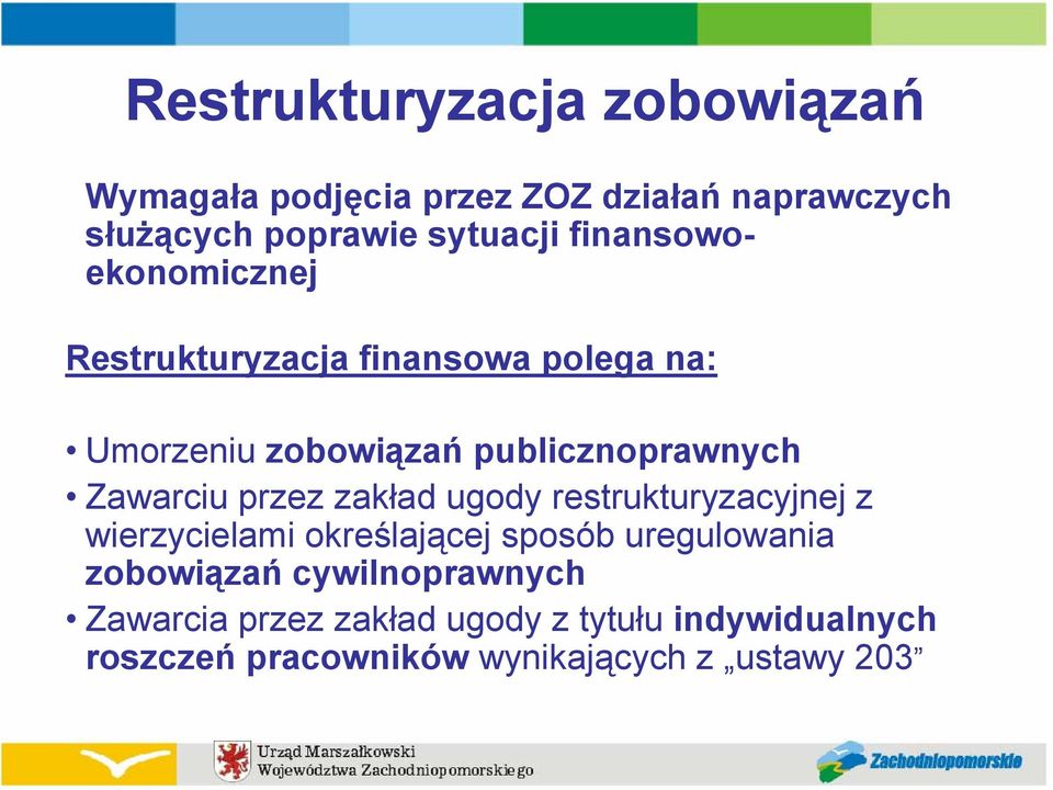 Zawarciu przez zakład ugody restrukturyzacyjnej z wierzycielami określającej sposób uregulowania