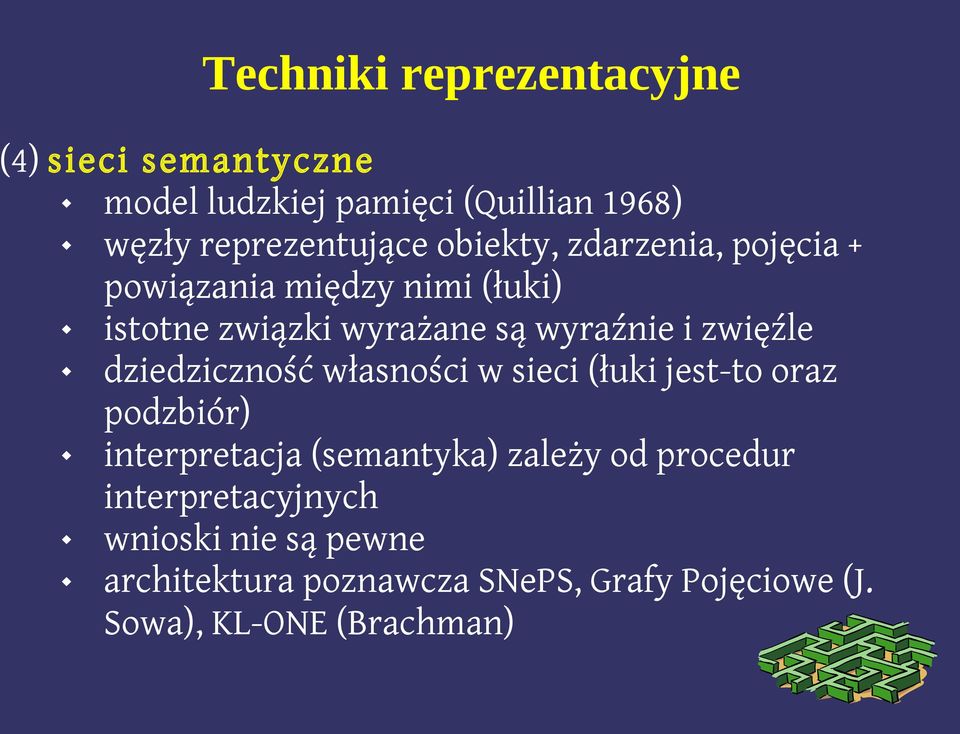 dziedziczność własności w sieci (łuki jest-to oraz podzbiór) interpretacja (semantyka) zależy od procedur