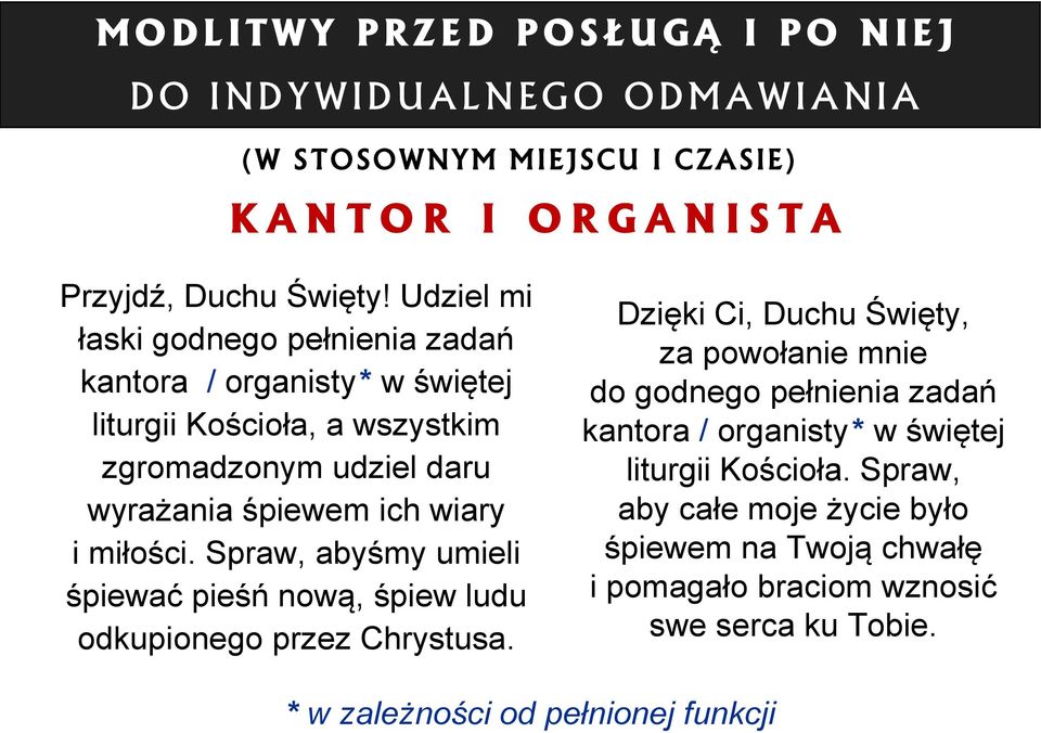 miłości. Spraw, abyśmy umieli śpiewać pieśń nową, śpiew ludu odkupionego przez Chrystusa.