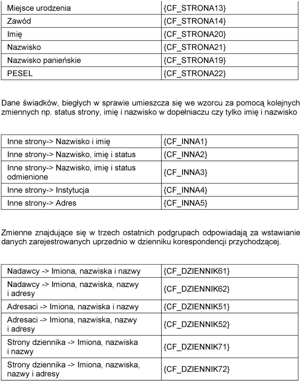 status strony, imię i nazwisko w dopełniaczu czy tylko imię i nazwisko Inne strony-> Nazwisko i imię Inne strony-> Nazwisko, imię i status Inne strony-> Nazwisko, imię i status odmienione Inne