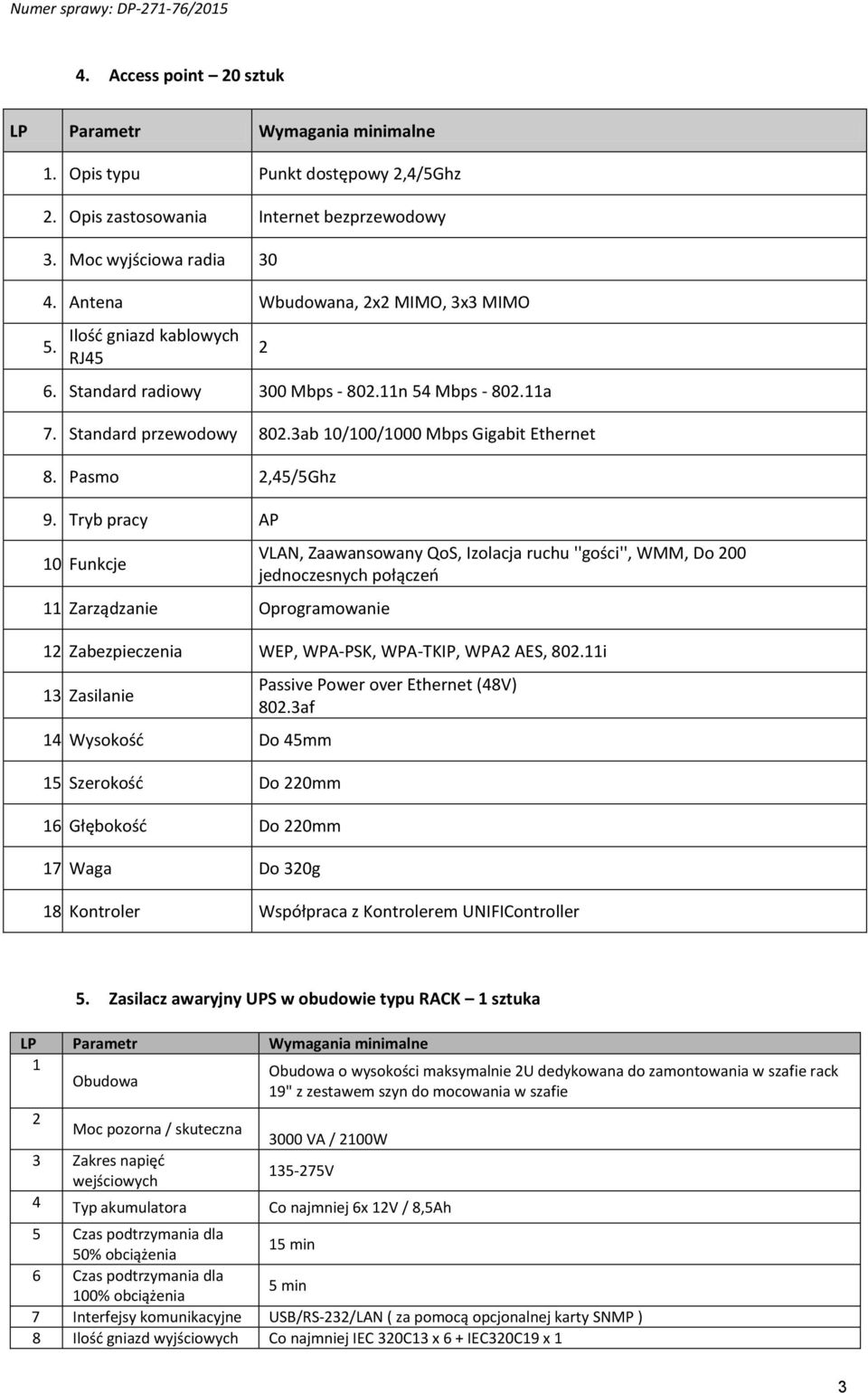 Zarządzanie Oprogramowanie VLAN, Zaawansowany QoS, Izolacja ruchu ''gości'', WMM, Do 00 jednoczesnych połączeń. Zabezpieczenia WEP, WPA-PSK, WPA-TKIP, WPA AES, 80.i 3. Zasilanie 4. Wysokość Do 45mm 5.