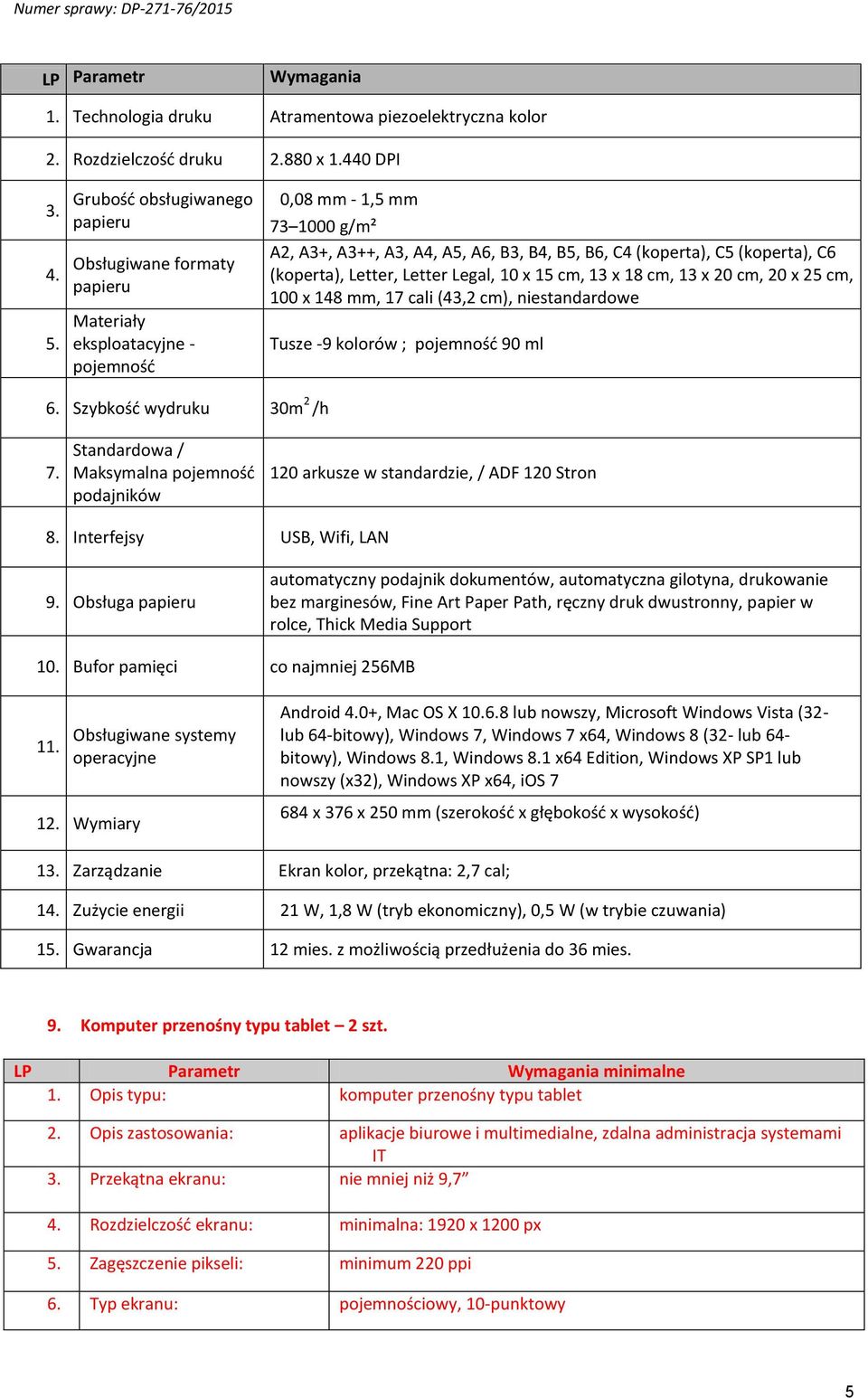 (koperta), Letter, Letter Legal, 0 x 5 cm, 3 x 8 cm, 3 x 0 cm, 0 x 5 cm, 00 x 48 mm, 7 cali (43, cm), niestandardowe Tusze -9 kolorów ; pojemność 90 ml 6. Szybkość wydruku 30m /h 7.