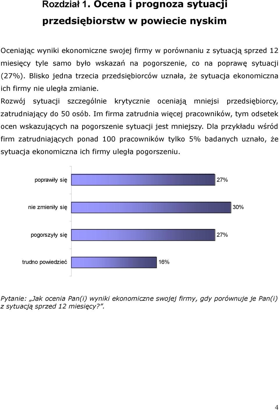sytuacji (27%). Blisko jedna trzecia przedsiębiorców uznała, że sytuacja ekonomiczna ich firmy nie uległa zmianie.