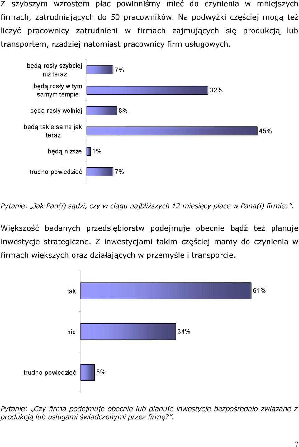będą rosły szybciej niż teraz 7% będą rosły w tym samym tempie 32% będą rosły wolniej 8% będą takie same jak teraz 45% będą niższe 1% trudno powiedzieć 7% Pytanie: Jak Pan(i) sądzi, czy w ciągu