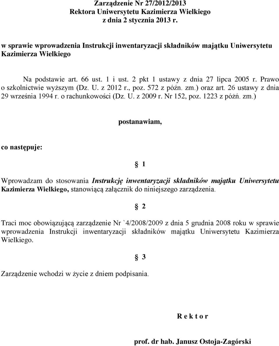 Prawo o szkolnictwie wyższym (Dz. U. z 2012 r., poz. 572 z późn. zm.