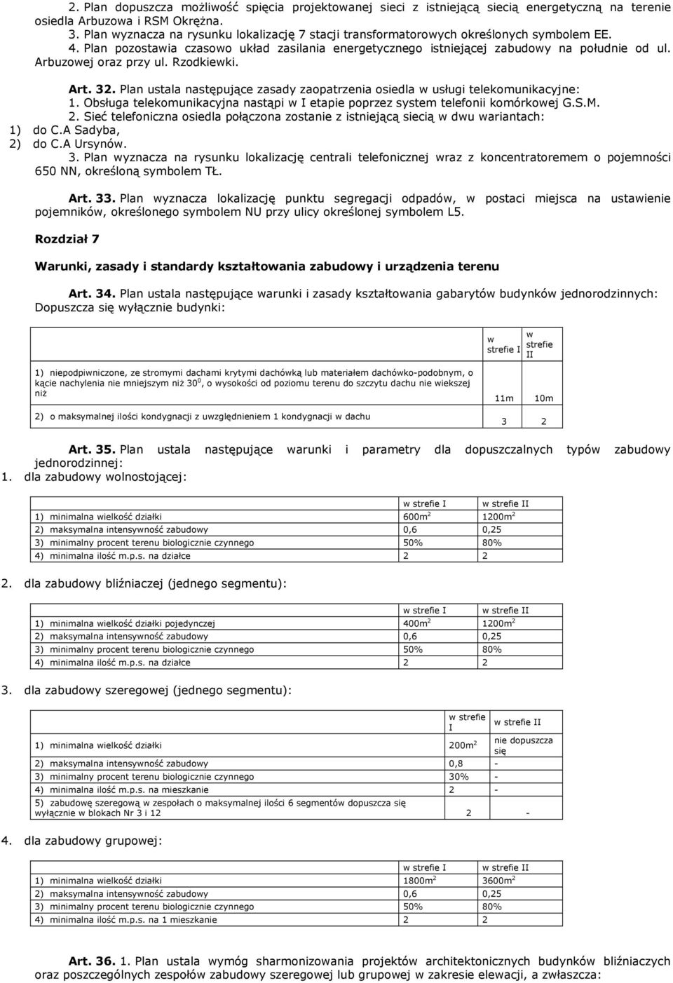 Arbuzowej oraz przy ul. Rzodkiewki. Art. 32. Plan ustala następujące zasady zaopatrzenia osiedla w usługi telekomunikacyjne: 1.