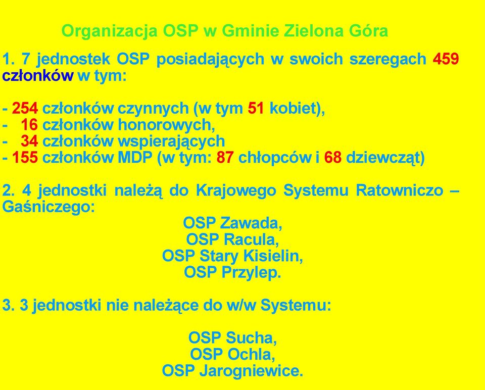 członków honorowych, - 34 członków wspierających - 155 członków MDP (w tym: 87 chłopców i 68 dziewcząt) 2.