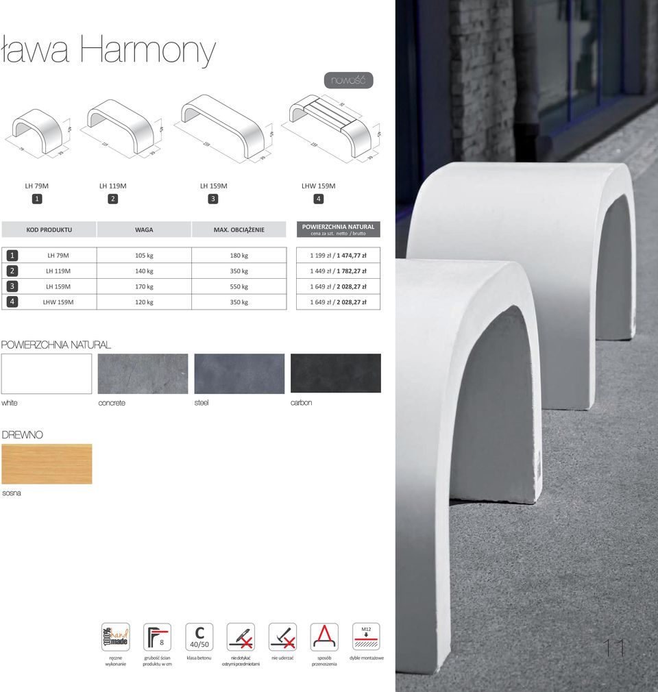 550 kg 649 zł / 2 028,27 zł LHW 59M 20 kg 350 kg 649 zł / 2 028,27 zł white concrete steel carbon DREWNO