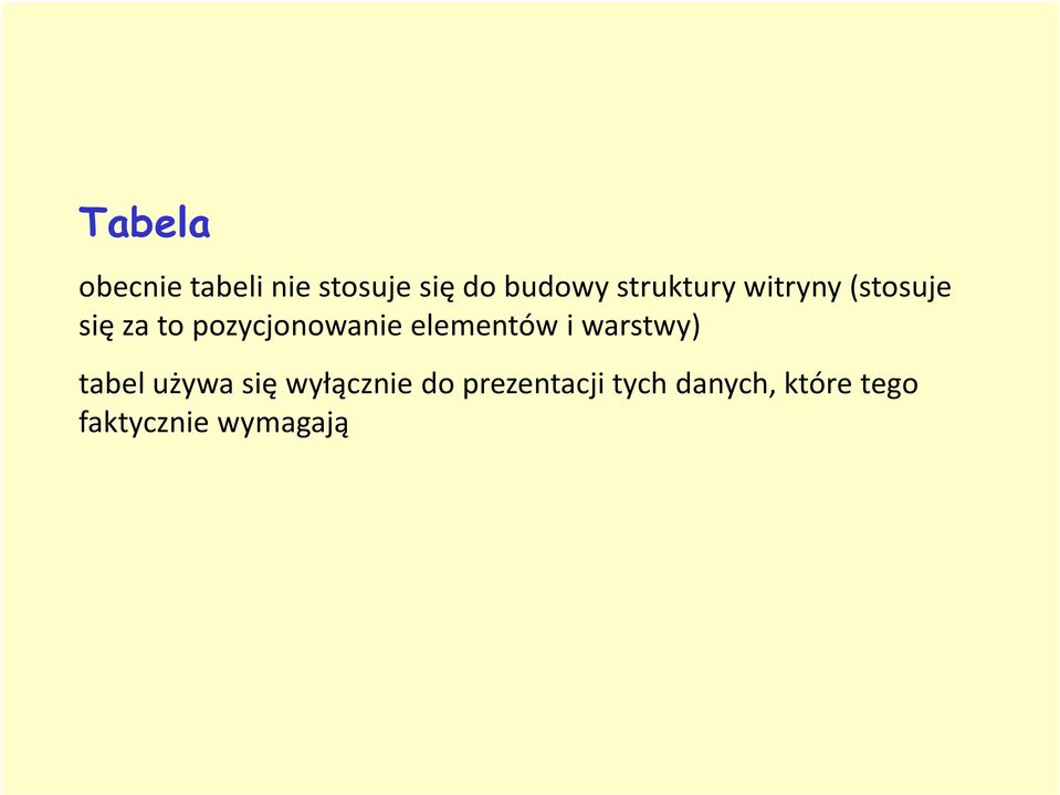 się wyłącznie do prezentacji tych danych, które tego tabel używa