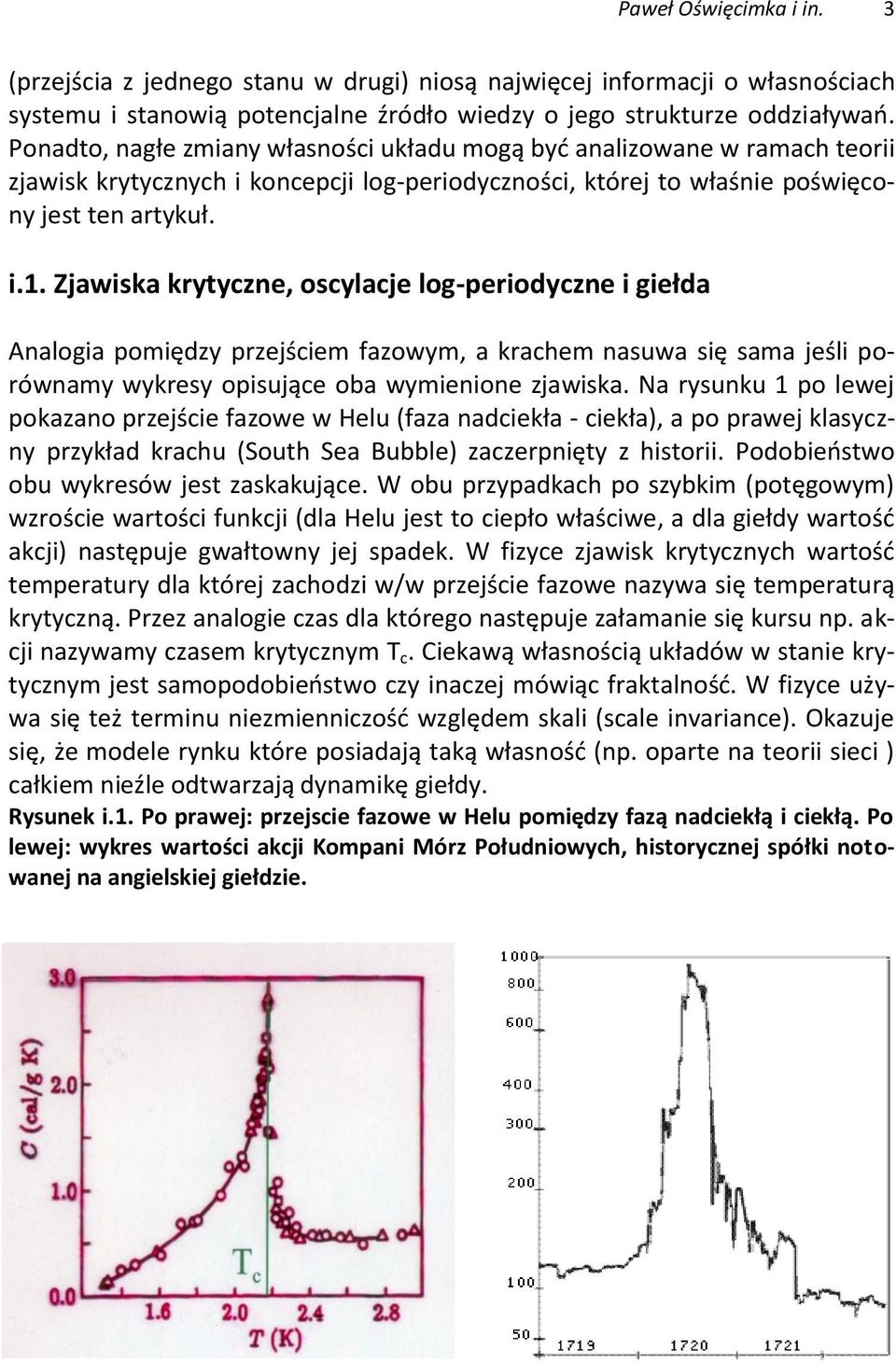 Zjawiska krytyczne, oscylacje log-periodyczne i giełda Analogia pomiędzy przejściem fazowym, a krachem nasuwa się sama jeśli porównamy wykresy opisujące oba wymienione zjawiska.