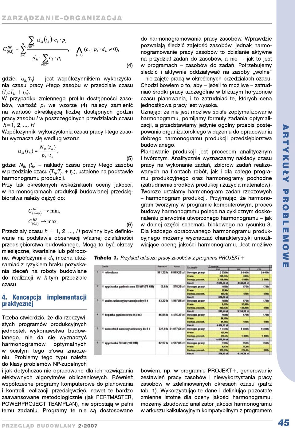 .., H Współcynn wyorystana casu pracy l-tego asobu wynaca sę według woru: (5) gde: N l (t ) nałady casu pracy l-tego asobu w predale casu T ;T + t, ustalone na podstawe armonogramu producj.