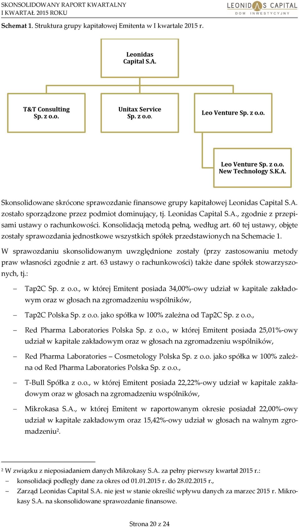 Konsolidacją metodą pełną, według art. 60 tej ustawy, objęte zostały sprawozdania jednostkowe wszystkich spółek przedstawionych na Schemacie 1.