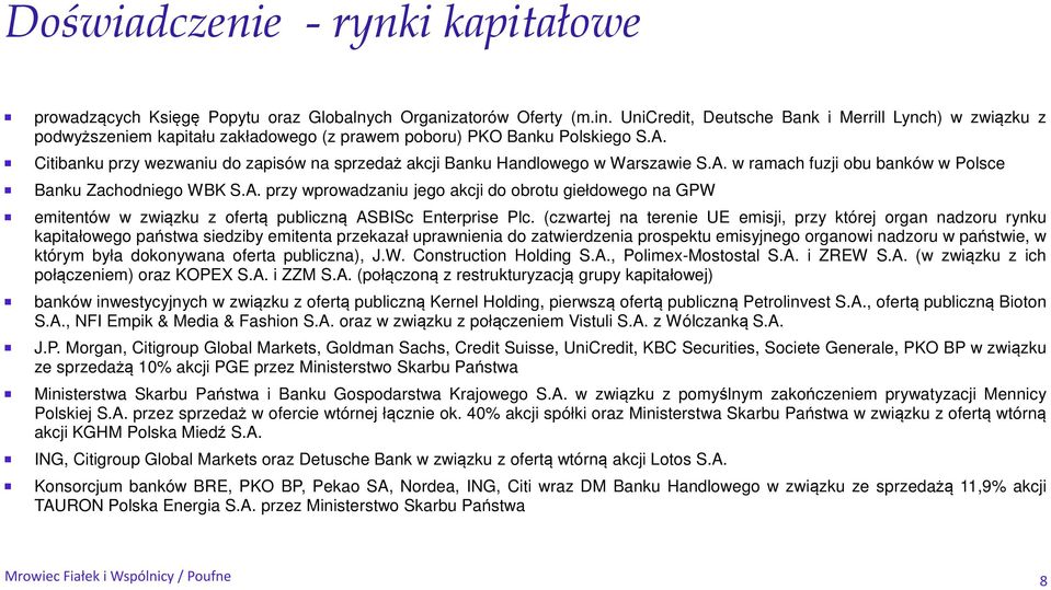 Citibanku przy wezwaniu do zapisów na sprzedaż akcji Banku Handlowego w Warszawie S.A.