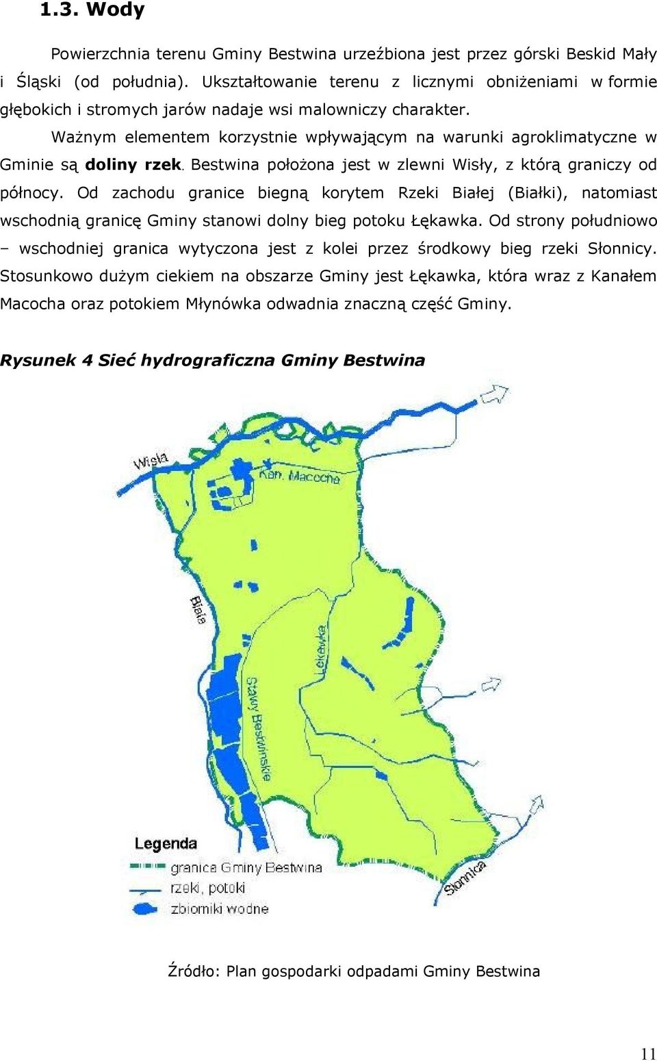 Ważnym elementem korzystnie wpływającym na warunki agroklimatyczne w Gminie są doliny rzek. Bestwina położona jest w zlewni Wisły, z którą graniczy od północy.