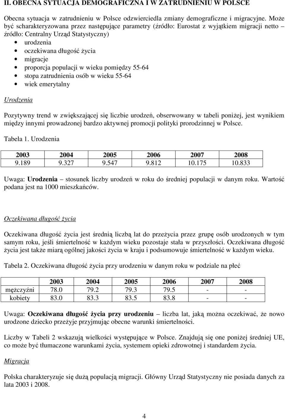 populacji w wieku pomiędzy 55-64 stopa zatrudnienia osób w wieku 55-64 wiek emerytalny Urodzenia Pozytywny trend w zwiększającej się liczbie urodzeń, obserwowany w tabeli poniŝej, jest wynikiem