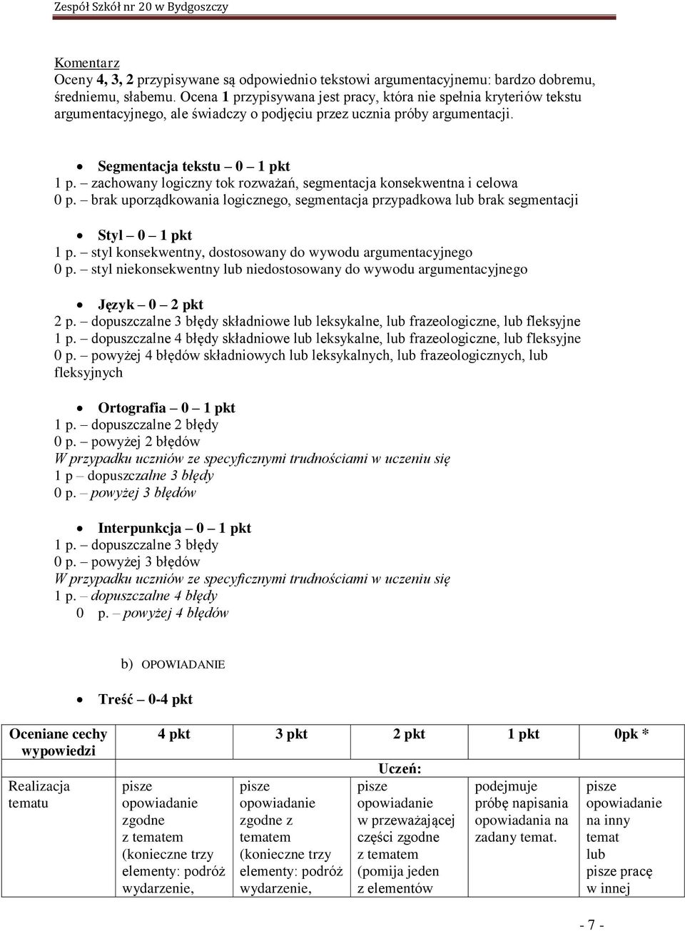 zachowany logiczny tok rozważań, segmentacja konsekwentna i celowa 0 p. brak uporządkowania logicznego, segmentacja przypadkowa lub brak segmentacji Styl 0 1 pkt 1 p.