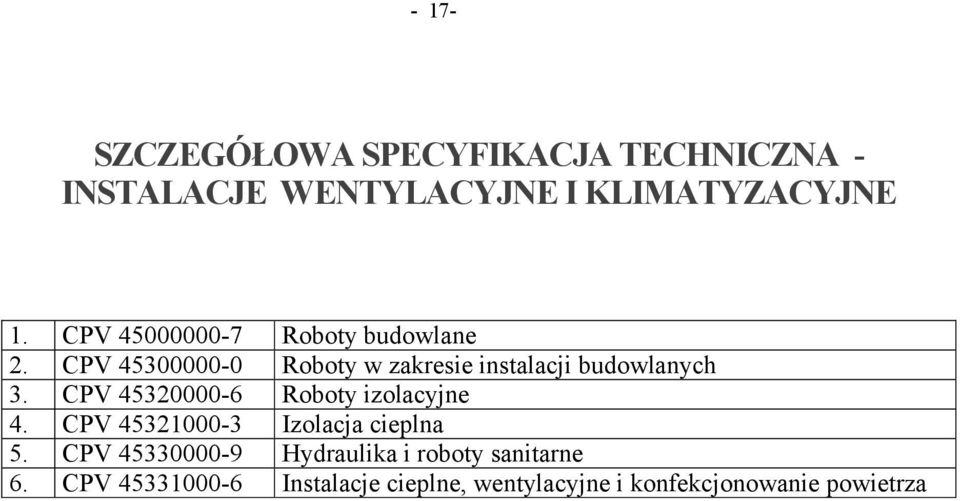 CPV 45320000-6 Roboty izolacyjne 4. CPV 45321000-3 Izolacja cieplna 5.