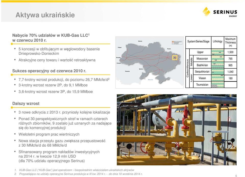 7,7-krotny wzrost produkcji, do poziomu 26,7 MMcfe/d 2 3-krotny wzrost rezerw 2P, do 9,1 MMboe 3,6-krotny wzrost rezerw 3P, do 15,9 MMboe Carboniferous System/Series/Stage Middle Lower Lithology