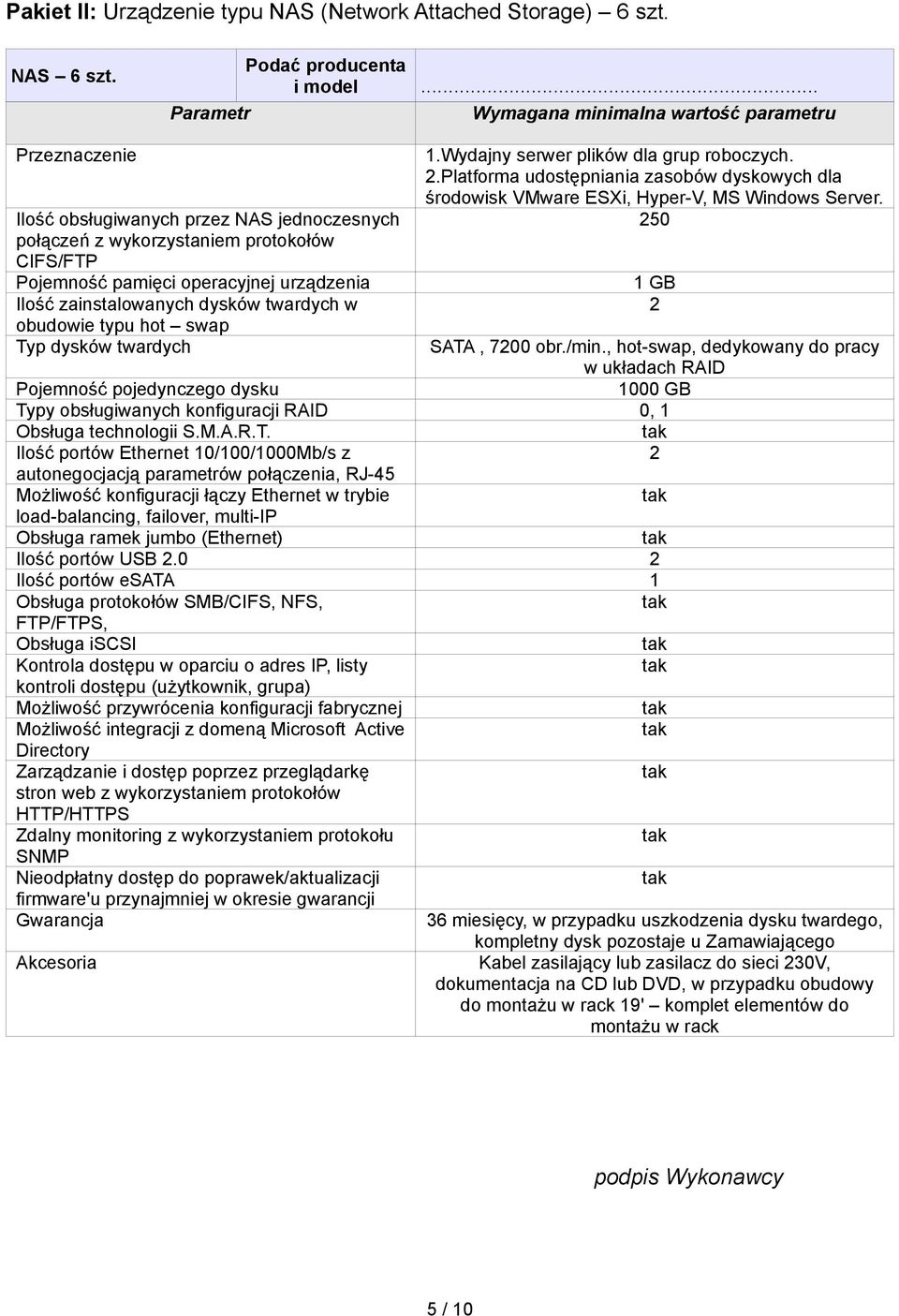 zainstalowanych dysków twardych w obudowie typu hot swap Typ dysków twardych 1.Wydajny serwer plików dla grup roboczych. 2.