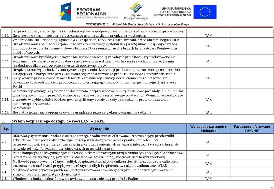 Urządzenie musi spełniać funkcjonalność bezprzewodowego systemu IDS (WIDS) umożliwiającego detekcję 6.21. tzwrogue AP oraz wykrywanie ataków.