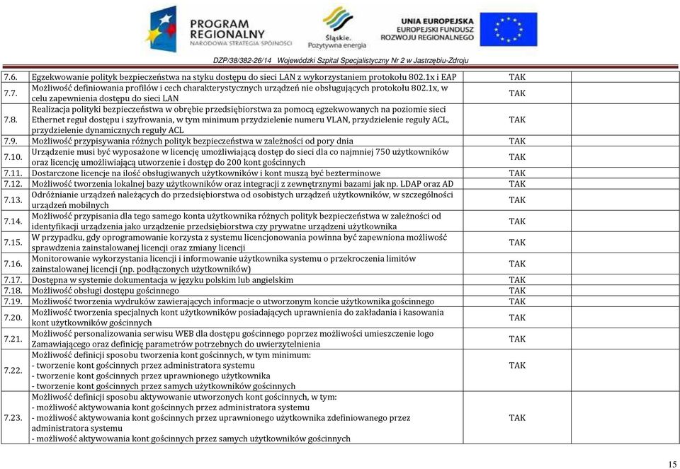 Realizacja polityki bezpieczeństwa w obrębie przedsiębiorstwa za pomocą egzekwowanych na poziomie sieci Ethernet reguł dostępu i szyfrowania, w tym minimum przydzielenie numeru VLAN, przydzielenie