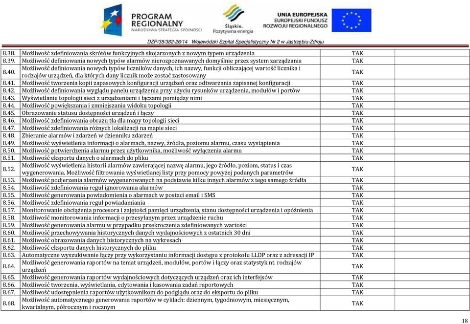 i 8.40. rodzajów urządzeń, dla których dany licznik może zostać zastosowany 8.41. Możliwość tworzenia kopii zapasowych konfiguracji urządzeń oraz odtwarzania zapisanej konfiguracji 8.42.