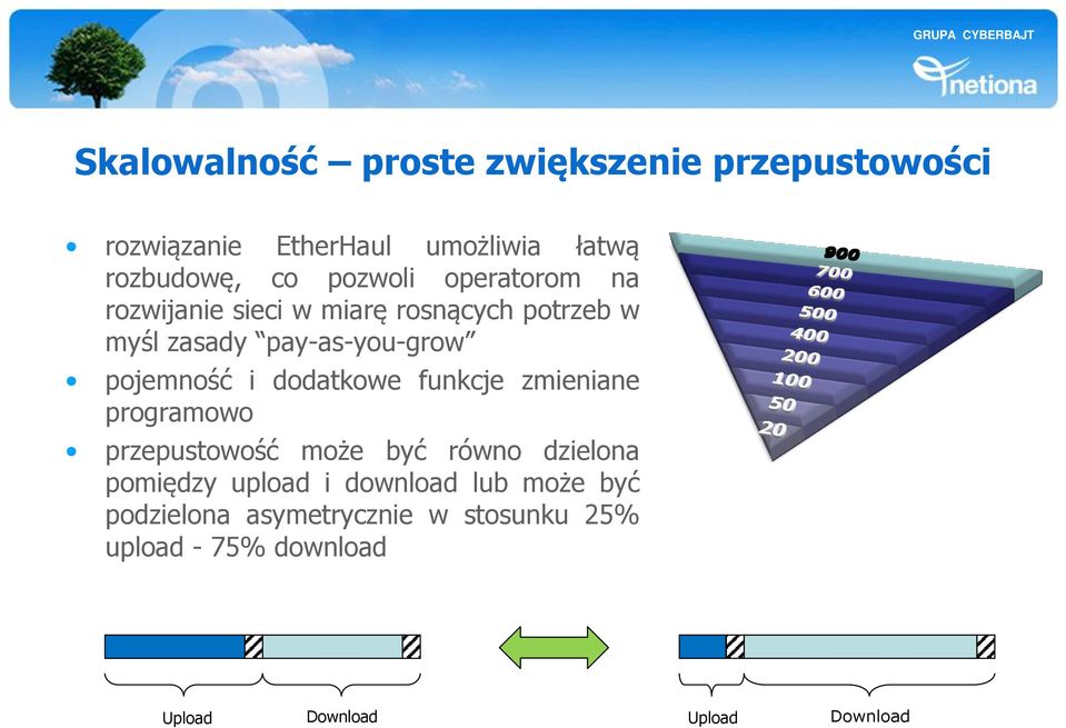 pojemność i dodatkowe funkcje zmieniane programowo przepustowość może być równo dzielona pomiędzy