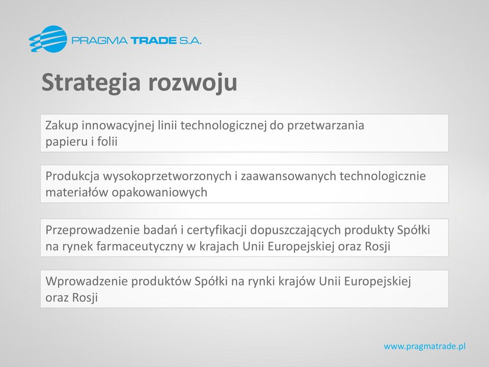 Przeprowadzenie badao i certyfikacji dopuszczających produkty Spółki na rynek farmaceutyczny w