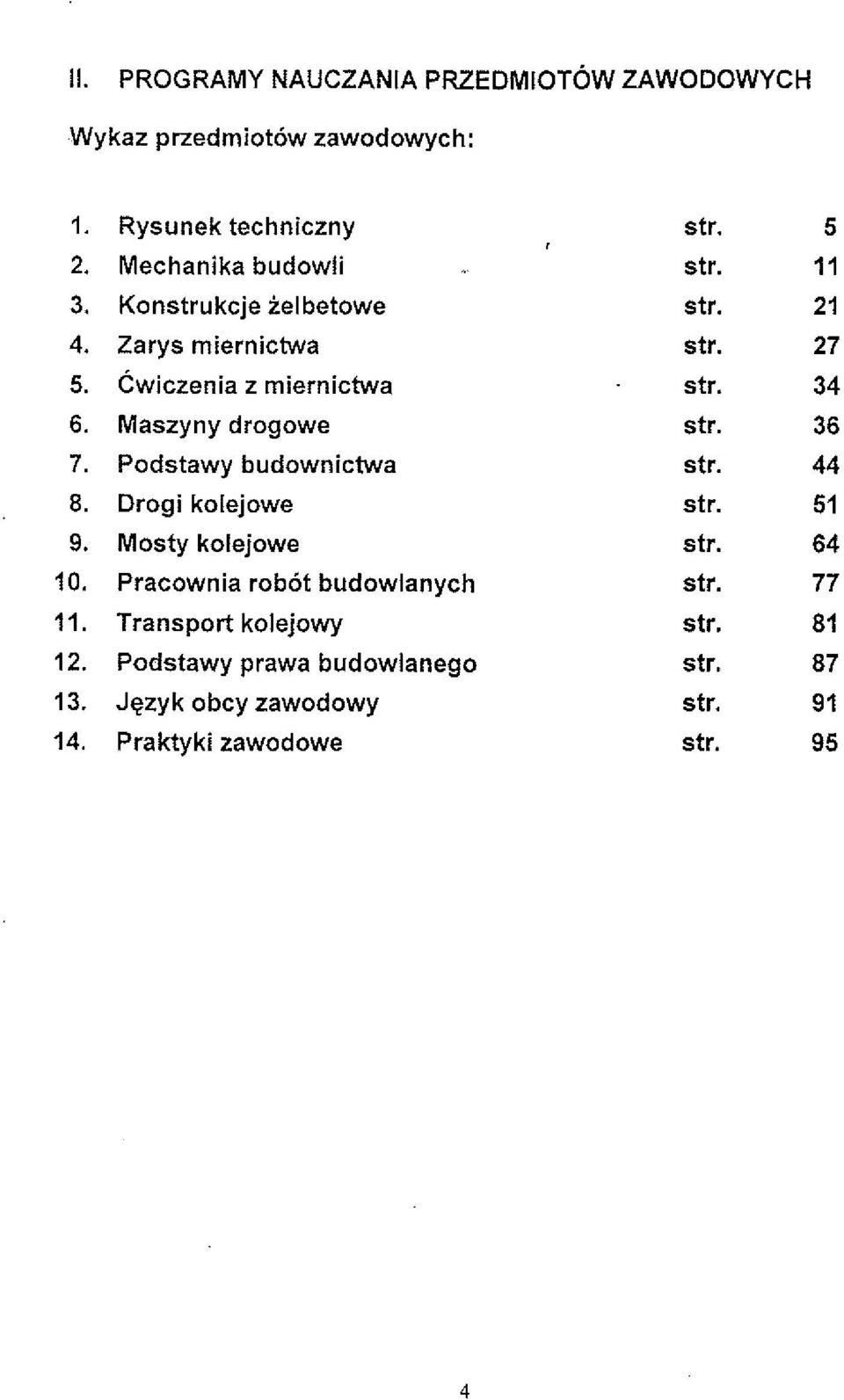 Pracownia robot budowlanych Transport kolejowy Podstawy prawa budowlanego Jezyk obcy zawodowy Praktyki