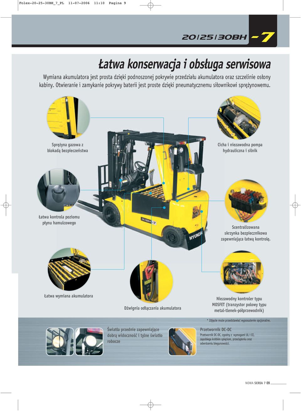 Spr yna gazowa z blokadà bezpieczeƒstwa Cicha i niezawodna pompa hydrauliczna i silnik atwa kontrola poziomu p ynu hamulcowego Scentralizowana skrzynka bezpiecznikowa zapewniajàca atwà kontrol.