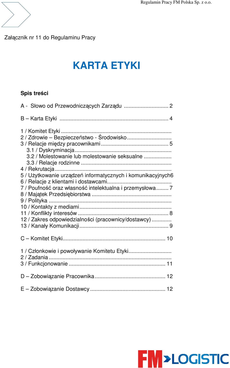 .. 5 / UŜytkowanie urządzeń informatycznych i komunikacyjnych6 6 / Relacje z klientami i dostawcami... 7 / Poufność oraz własność intelektualna i przemysłowa... 7 8 / Majątek Przedsiębiorstwa.